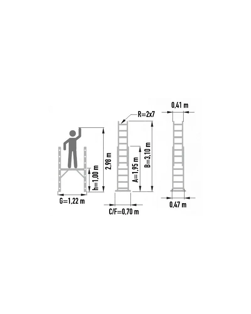 Schemat z wymiarami drabiny 8507.