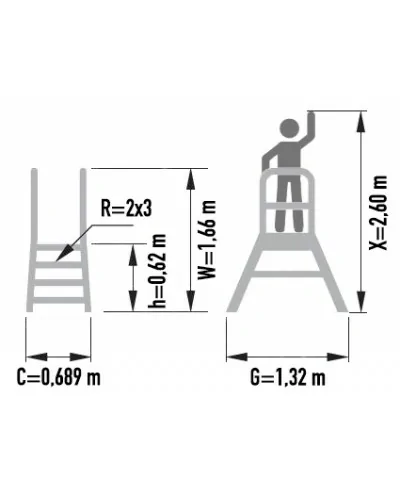 Schemat z wymiarami drabiny 9703.