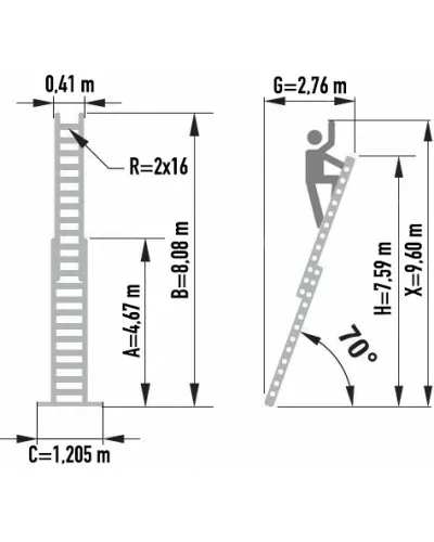 Schemat z wymiarami drabiny 8816.