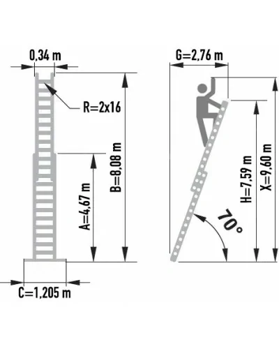 Schemat z wymiarami drabiny 8316.